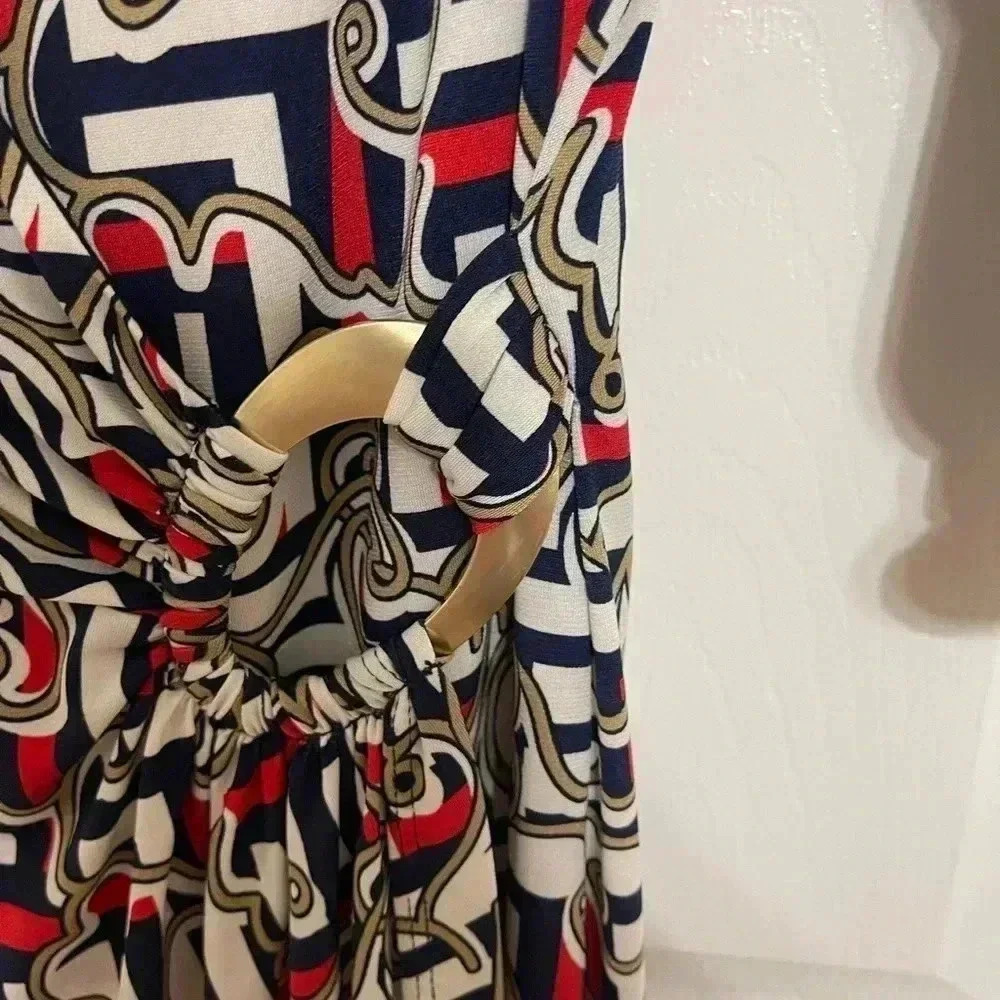 Laundry Shelli Segal Patterned 3/4 Sleeve Faux Wrap Dress Size S - Picture 10 of 14